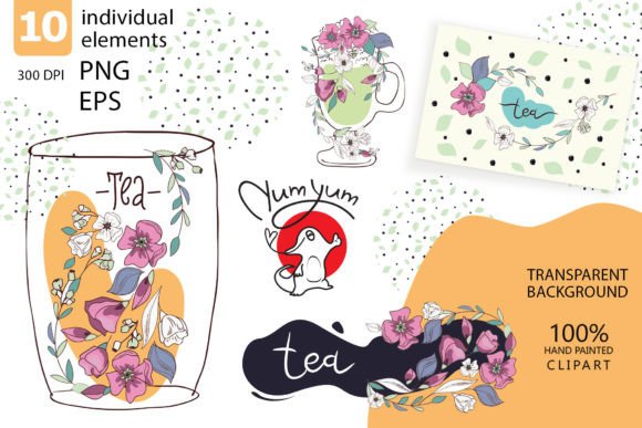 Flower Tea in Decorative Style: A Digital Design Asset