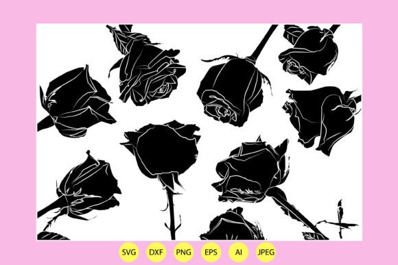 Set of Black Decorative Rose Silhouettes