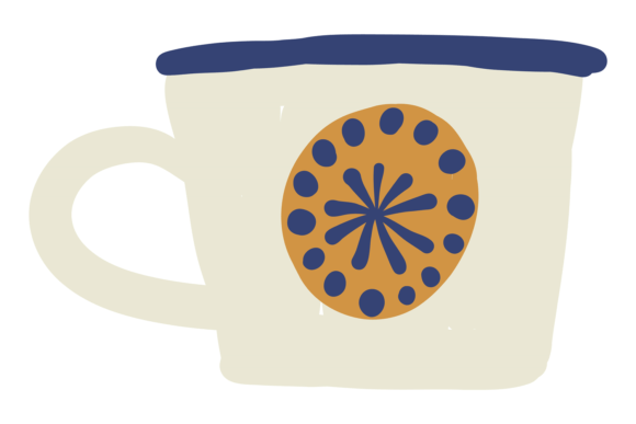 The Charm of Cute Ceramic Mug. Decorative Hand Drawn